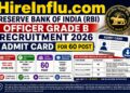 Reserve Bank RBI Officer Grade B Pre Admit Card 2026 for 60 Post